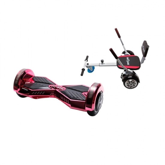 Set Hoverboard cu Scaun, Hoverkart Confort, Boxe Bluetooth, Lumini LED si Auto Balans, roti 6.5'', 15km Autonomie, Putere 700W, Baterie 4Ah Samsung Cell, Smart Balance Transformers ElectroPink