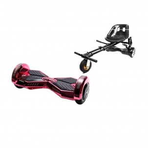 Set Hoverboard cu Scaun, Hoverkart Negru cu Suspensii Duble, Boxe Bluetooth, Lumini LED si Auto Balans, roti 6.5'', 15km Autonomie, Putere 700W, Baterie 4Ah Samsung Cell, Smart Balance Transformers ElectroPink