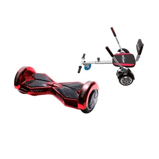 Set Hoverboard cu Scaun, Hoverkart Confort, Boxe Bluetooth, Lumini LED si Auto Balans, roti 6.5'', 15km Autonomie, Putere 700W, Baterie 4Ah Samsung Cell, Smart Balance Transformers ElectroRed