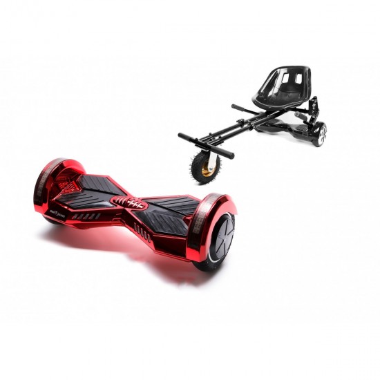 Set Hoverboard cu Scaun, Hoverkart Negru cu Suspensii Duble, Boxe Bluetooth, Lumini LED si Auto Balans, roti 8'', 15km Autonomie, Putere 700W, Baterie 4Ah Samsung Cell, Smart Balance Transformers ElectroRed 