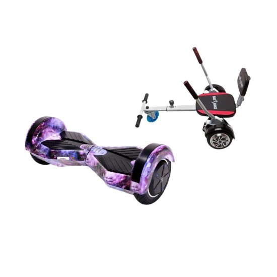 Set Hoverboard cu Scaun, Hoverkart Confort, Boxe Bluetooth, Lumini LED si Auto Balans, roti 8'', 15km Autonomie, Putere 700W, Baterie 4Ah Samsung Cell, Smart Balance Transformers Galaxy 