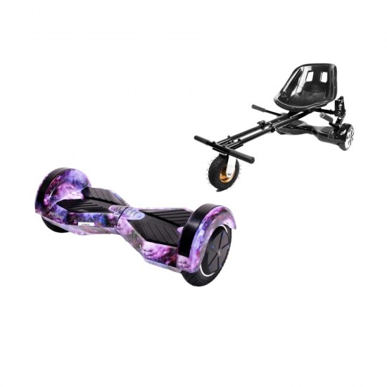 Pachet Hoverboard 6.5 inch cu Scaun cu Suspensii, Transformers Galaxy, Autonomie Standard si Hoverkart Negru cu Suspensii Duble, Smart Balance
