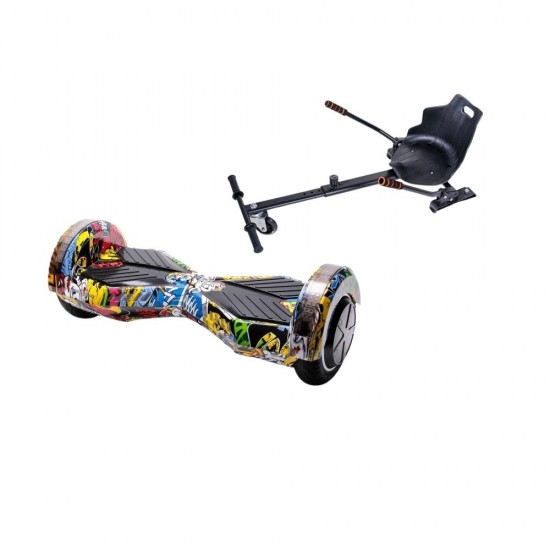 Set Hoverboard cu Scaun, Hoverkart Ergonomic, Boxe Bluetooth, Lumini LED si Auto Balans, roti 8'', 15km Autonomie, Putere 700W, Baterie 4Ah Samsung Cell, Smart Balance Transformers HipHop 