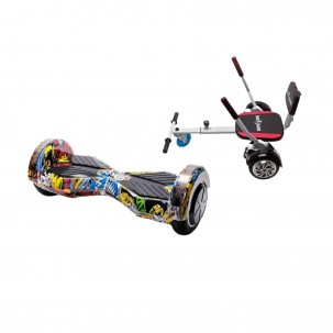 Set Hoverboard cu Scaun, Hoverkart Confort, Boxe Bluetooth, Lumini LED si Auto Balans, roti 8'', 15km Autonomie, Putere 700W, Baterie 4Ah Samsung Cell, Smart Balance Transformers HipHop 