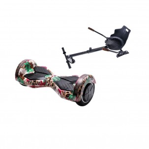 Set Hoverboard cu Scaun, Hoverkart Ergonomic, Boxe Bluetooth, Lumini LED si Auto Balans, roti 6.5'', 15km Autonomie, Putere 700W, Baterie 4Ah Samsung Cell, Smart Balance Transformers SkullColor
