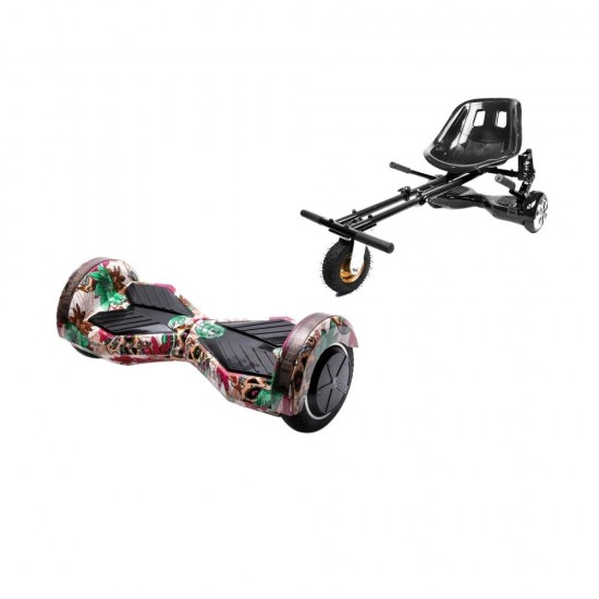 Pachet Hoverboard 8 inch cu Scaun cu Suspensii, Transformers SkullColor, Autonomie Extinsa si Hoverkart Negru cu Suspensii Duble, Smart Balance