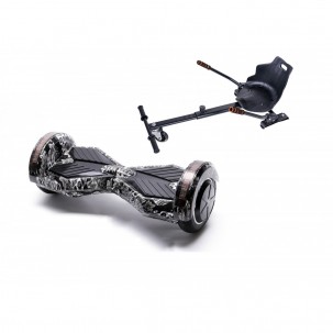 Set Hoverboard cu Scaun, Hoverkart Ergonomic, Boxe Bluetooth, Lumini LED si Auto Balans, roti 8'', 15km Autonomie, Putere 700W, Baterie 4Ah Samsung Cell, Smart Balance Transformers SkullHead 