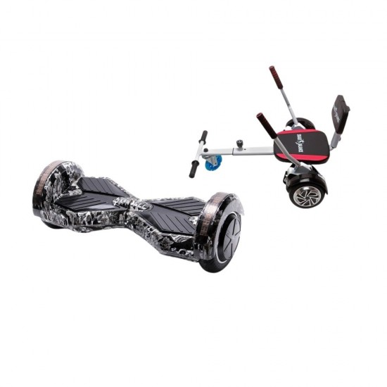 Set Hoverboard cu Scaun, Hoverkart Confort, Boxe Bluetooth, Lumini LED si Auto Balans, roti 6.5'', 15km Autonomie, Putere 700W, Baterie 4Ah Samsung Cell, Smart Balance Transformers SkullHead