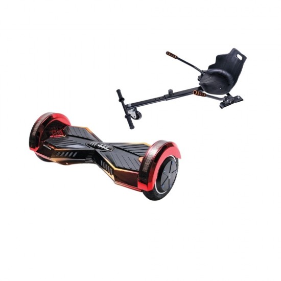 Set Hoverboard cu Scaun, Hoverkart Ergonomic, Boxe Bluetooth, Lumini LED si Auto Balans, roti 6.5'', 15km Autonomie, Putere 700W, Baterie 4Ah Samsung Cell, Smart Balance Transformers Sunset