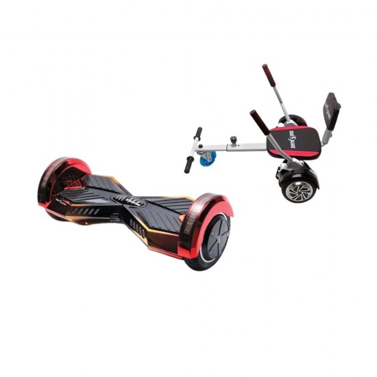 Set Hoverboard cu Scaun, Hoverkart Confort, Boxe Bluetooth, Lumini LED si Auto Balans, roti 6.5'', 15km Autonomie, Putere 700W, Baterie 4Ah Samsung Cell, Smart Balance Transformers Sunset