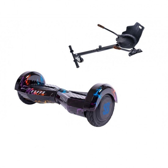 Pachet Hoverboard 6.5 inch cu Scaun Standard, Transformers Thunderstorm Blue, Autonomie Standard si Hoverkart Ergonomic Negru, Smart Balance
