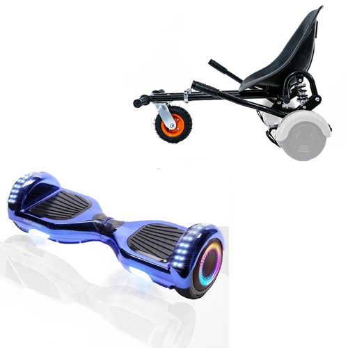 Pachet Hoverboard 6.5 inch cu Scaun cu Suspensii, Regular ElectroBlue PRO, Autonomie Extinsa si Hoverkart Negru cu Suspensii Duble, Smart Balance