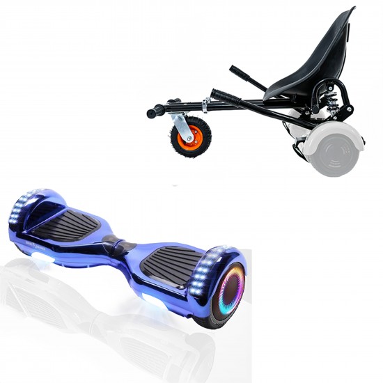 Pachet Hoverboard 6.5 inch cu Scaun cu Suspensii, Regular ElectroBlue PRO, Autonomie Standard si Hoverkart Negru cu Suspensii Duble, Smart Balance