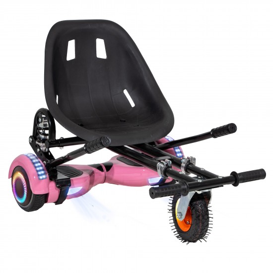 Pachet Hoverboard 6.5 inch cu Scaun cu Suspensii, Regular Pink PRO, Autonomie Standard si Hoverkart Negru cu Suspensii Duble, Smart Balance