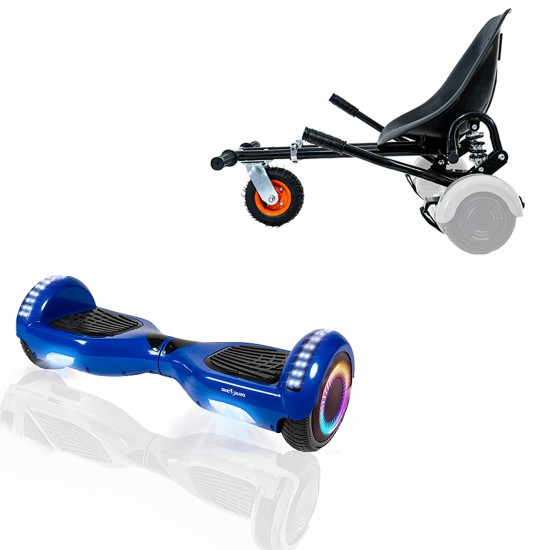 Pachet Hoverboard 6.5 inch cu Scaun cu Suspensii, Regular Blue PRO, Autonomie Extinsa si Hoverkart Negru cu Suspensii Duble, Smart Balance