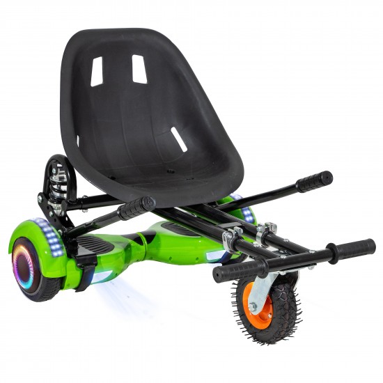 Pachet Hoverboard 6.5 inch cu Scaun cu Suspensii, Regular Green PRO, Autonomie Standard si Hoverkart Negru cu Suspensii Duble, Smart Balance