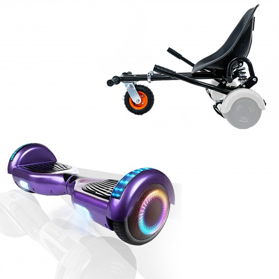 Pachet Hoverboard 6.5 inch cu Scaun cu Suspensii, Regular Purple PRO, Autonomie Extinsa si Hoverkart Negru cu Suspensii Duble, Smart Balance