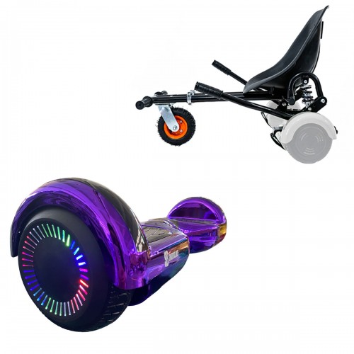Pachet Hoverboard 6.5 inch cu Scaun cu Suspensii, Regular ElectroPurple PRO, Autonomie Extinsa si Hoverkart Negru cu Suspensii Duble, Smart Balance