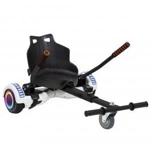 Pachet Hoverboard 6.5 inch cu Scaun Hoverkart, Regular White Pearl PRO autonomie extinsa pentru copii si adulti