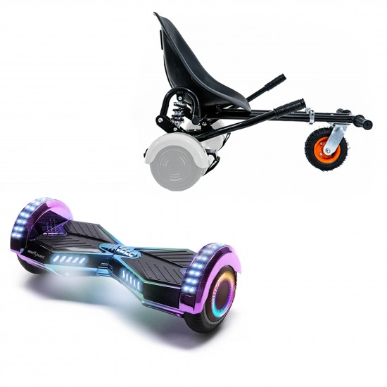 Pachet Hoverboard 6.5 inch cu Scaun cu Suspensii, Transformers Dakota PRO LED, Autonomie Extinsa si Hoverkart Negru cu Suspensii Duble, Smart Balance