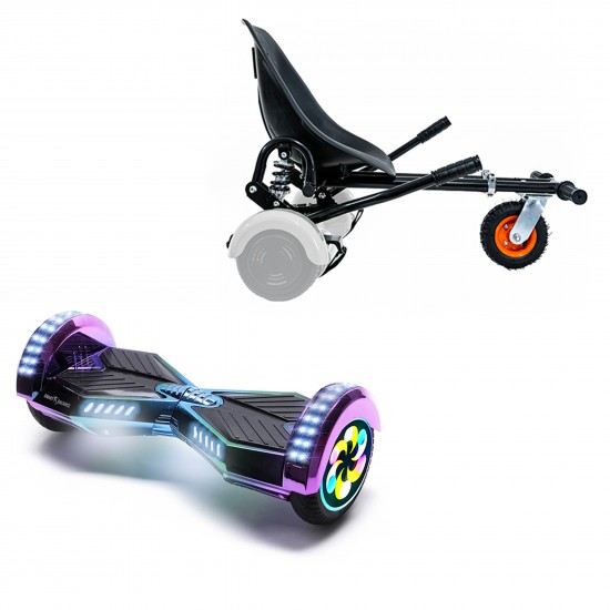 Pachet Hoverboard 8 inch cu Scaun cu Suspensii, Transformers Dakota PRO, Autonomie Extinsa si Hoverkart Negru cu Suspensii Duble, Smart Balance