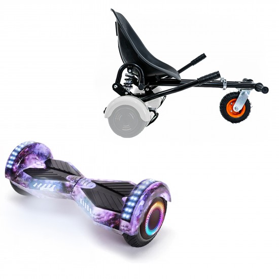 Pachet Hoverboard 6.5 inch cu Scaun cu Suspensii, Transformers Galaxy PRO, Autonomie Extinsa si Hoverkart Negru cu Suspensii Duble, Smart Balance
