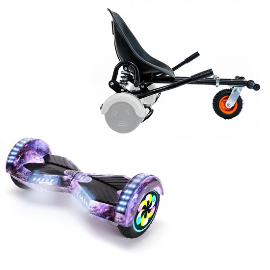 Pachet Hoverboard 8 inch cu Scaun cu Suspensii, Transformers Galaxy PRO, Autonomie Standard si Hoverkart Negru cu Suspensii Duble, Smart Balance