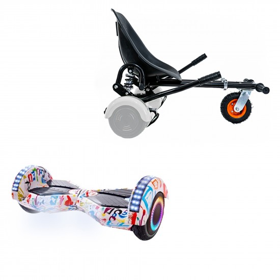 Pachet Hoverboard 6.5 inch cu Scaun cu Suspensii, Transformers Splash PRO, Autonomie Extinsa si Hoverkart Negru cu Suspensii Duble, Smart Balance