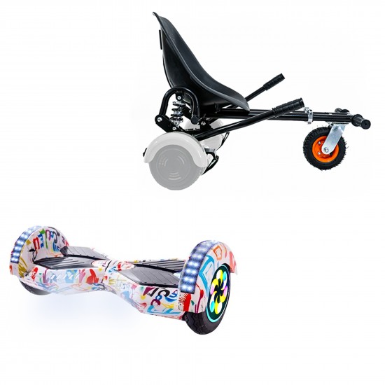 Pachet Hoverboard 8 inch cu Scaun cu Suspensii, Transformers Splash PRO, Autonomie Extinsa si Hoverkart Negru cu Suspensii Duble, Smart Balance