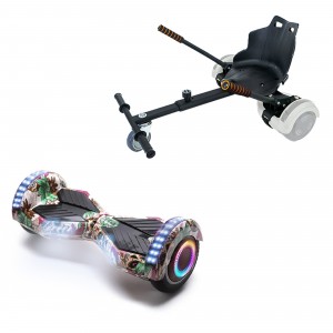 Pachet Hoverboard 6.5 inch cu Scaun Hoverkart, Transformers SkullColor PRO autonomie extinsa pentru copii si adulti