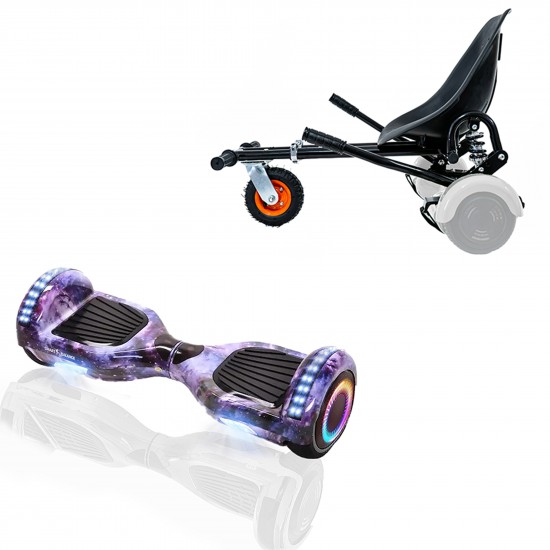 Pachet Hoverboard 6.5 inch cu Scaun cu Suspensii, Regular Galaxy PRO, Autonomie Extinsa si Hoverkart Negru cu Suspensii Duble, Smart Balance