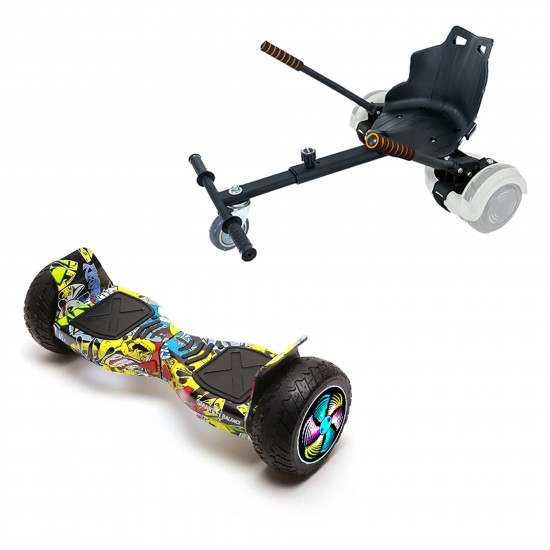 Pachet Hoverboard 8.5 inch cu Scaun Standard, Hummer HipHop PRO, Autonomie Extinsa si Hoverkart Ergonomic Negru, Smart Balance