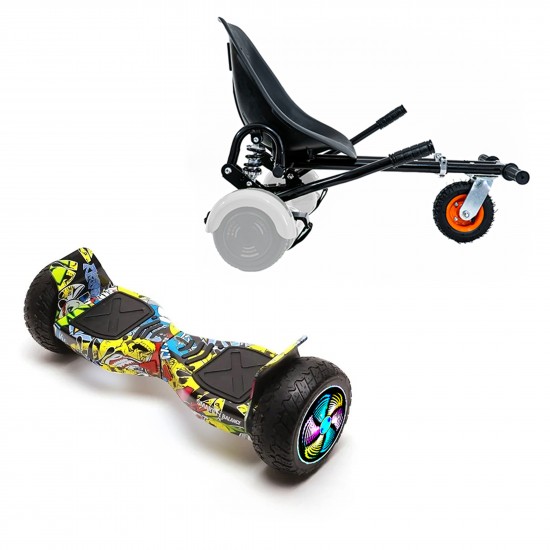 Pachet Hoverboard 8.5 inch cu Scaun cu Suspensii, Hummer HipHop PRO, Autonomie Extinsa si Hoverkart Negru cu Suspensii Duble, Smart Balance