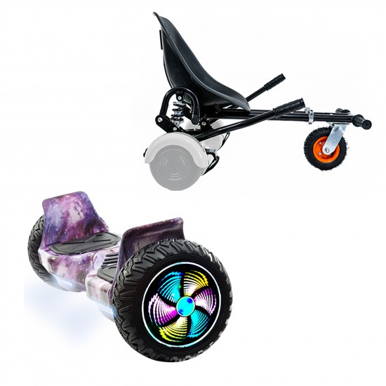 Pachet Hoverboard 8.5 inch cu Scaun cu Suspensii, Hummer Galaxy PRO, Autonomie Standard si Hoverkart Negru cu Suspensii Duble, Smart Balance