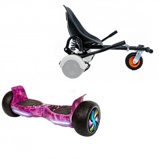 Pachet Hoverboard 8.5 inch cu Scaun cu Suspensii, Hummer Galaxy Pink PRO, Autonomie Extinsa si Hoverkart Negru cu Suspensii Duble, Smart Balance