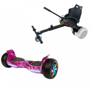 Pachet Hoverboard 8.5 inch cu Scaun Hoverkart, Hummer Galaxy Pink PRO autonomie standard pentru copii si adulti
