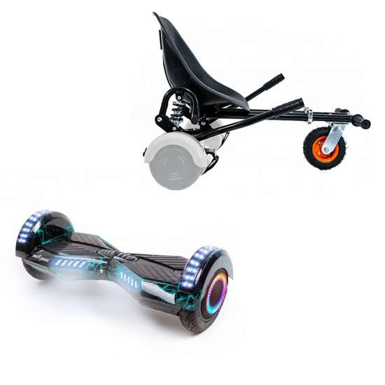 Pachet Hoverboard 6.5 inch cu Scaun cu Suspensii, Transformers Thunderstorm PRO, Autonomie Extinsa si Hoverkart Negru cu Suspensii Duble, Smart Balance