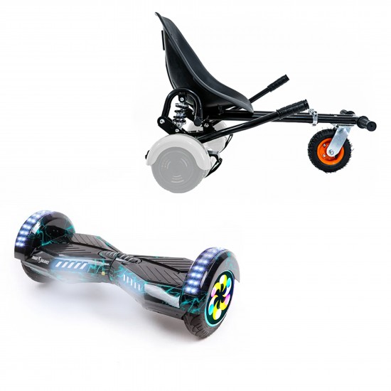 Pachet Hoverboard 8 inch cu Scaun cu Suspensii, Transformers Thunderstorm PRO, Autonomie Standard si Hoverkart Negru cu Suspensii Duble, Smart Balance