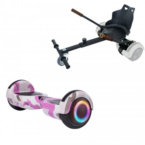 Pachet Hoverboard 6.5 inch cu Scaun Hoverkart, Regular Camouflage Pink PRO autonomie extinsa pentru copii si adulti