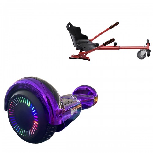 Pachet Hoverboard 6.5 inch cu Scaun Standard, Regular ElectroPurple PRO, Autonomie Extinsa si Hoverkart Ergonomic Rosu, Smart Balance