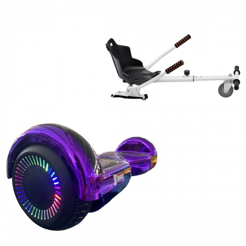 Pachet Hoverboard 6.5 inch cu Scaun Standard, Regular ElectroPurple PRO, Autonomie Extinsa si Hoverkart Ergonomic Alb, Smart Balance