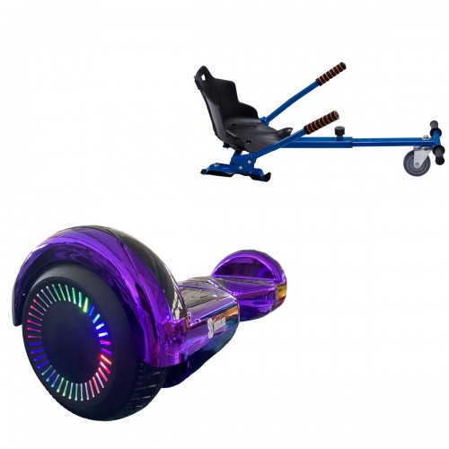Pachet Hoverboard 6.5 inch cu Scaun Standard, Regular ElectroPurple PRO, Autonomie Extinsa si Hoverkart Ergonomic Albastru, Smart Balance