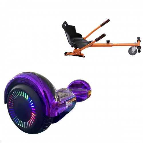Pachet Hoverboard 6.5 inch cu Scaun Standard, Regular ElectroPurple PRO, Autonomie Extinsa si Hoverkart Ergonomic Portocaliu, Smart Balance
