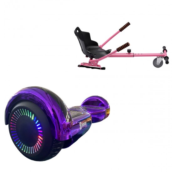 Pachet Hoverboard 6.5 inch cu Scaun Standard, Regular ElectroPurple PRO, Autonomie Extinsa si Hoverkart Ergonomic Roz, Smart Balance