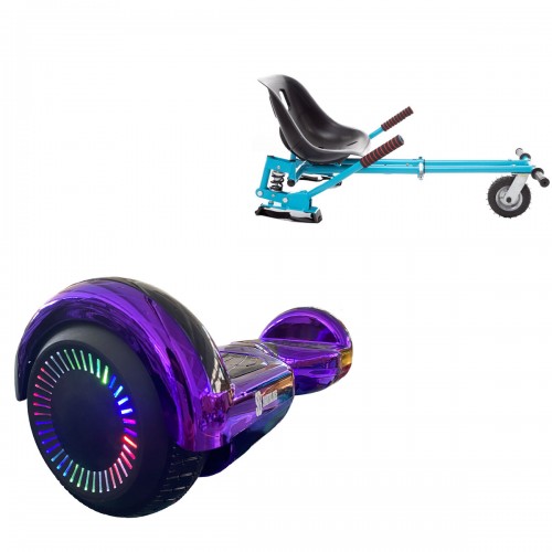 Pachet Hoverboard 6.5 inch cu Scaun cu Suspensii, Regular ElectroPurple PRO, Autonomie Extinsa si Hoverkart Albastru cu Suspensii Duble, Smart Balance