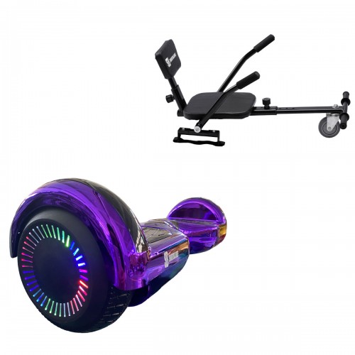 Pachet Hoverboard 6.5 inch cu Scaun Confort, Regular ElectroPurple PRO, Autonomie Extinsa si Hoverkart cu Burete Negru, Smart Balance