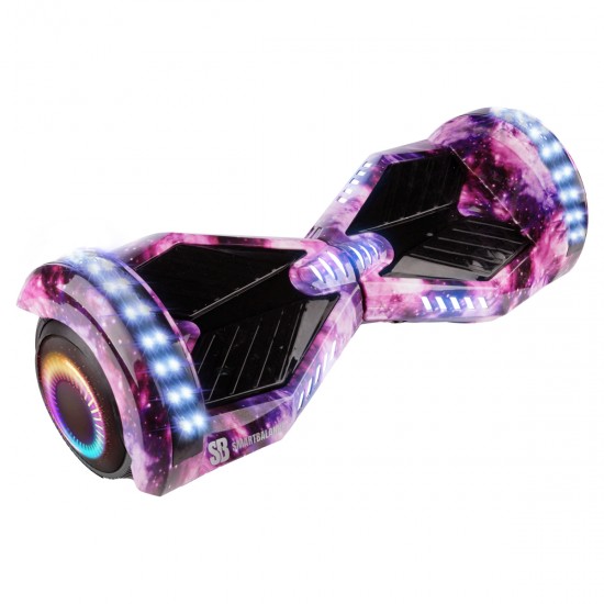 Pachet Hoverboard 6.5 inch cu Scaun Confort, Transformers Galaxy Pink PRO, Autonomie Extinsa si Hoverkart cu Burete Alb, Smart Balance 6