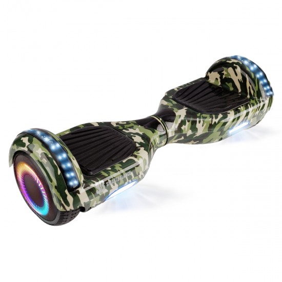 Pachet Hoverboard 6.5 inch cu Scaun Confort, Regular Camouflage PRO, Autonomie Extinsa si Hoverkart cu Burete Alb, Smart Balance 6