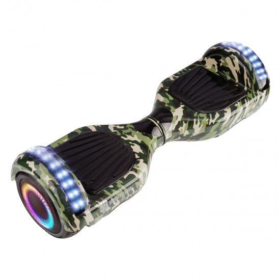 Pachet Hoverboard 6.5 inch cu Scaun Confort, Regular Camouflage PRO, Autonomie Extinsa si Hoverkart cu Burete Alb, Smart Balance 7