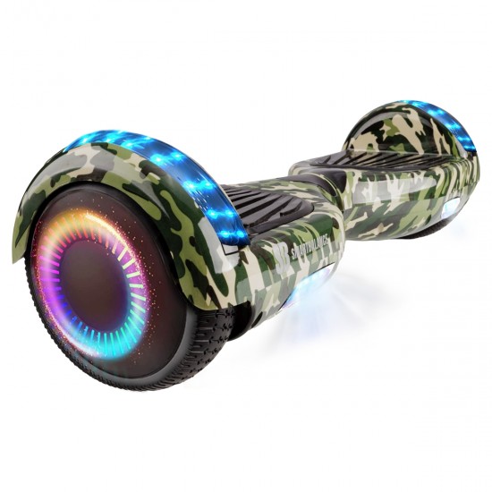Pachet Hoverboard 6.5 inch cu Scaun Confort, Regular Camouflage PRO, Autonomie Extinsa si Hoverkart cu Burete Alb, Smart Balance 2